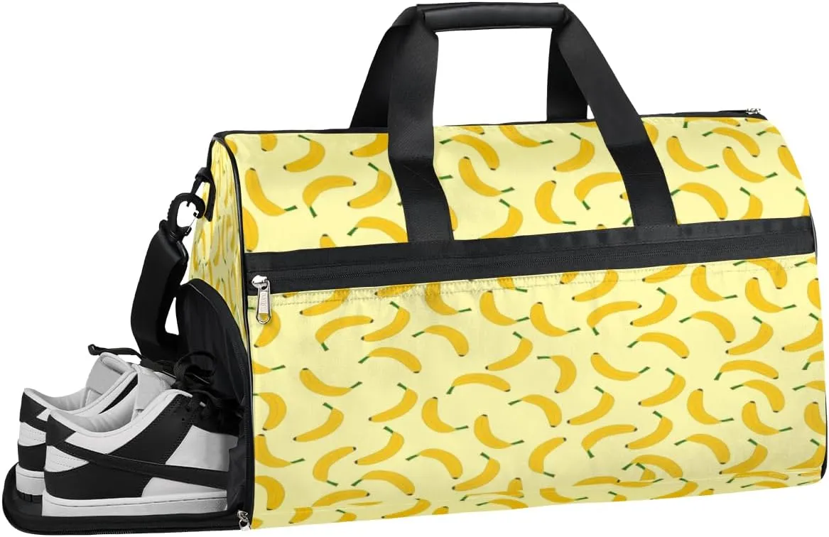 Fruit Banana Sports Gym Bag with Wet Pocket & Shoes Compartment Waterproof Workout Duffel Bag for Women and Men Weekender Overnight Duffle Bag Travel Carry-on Tote
