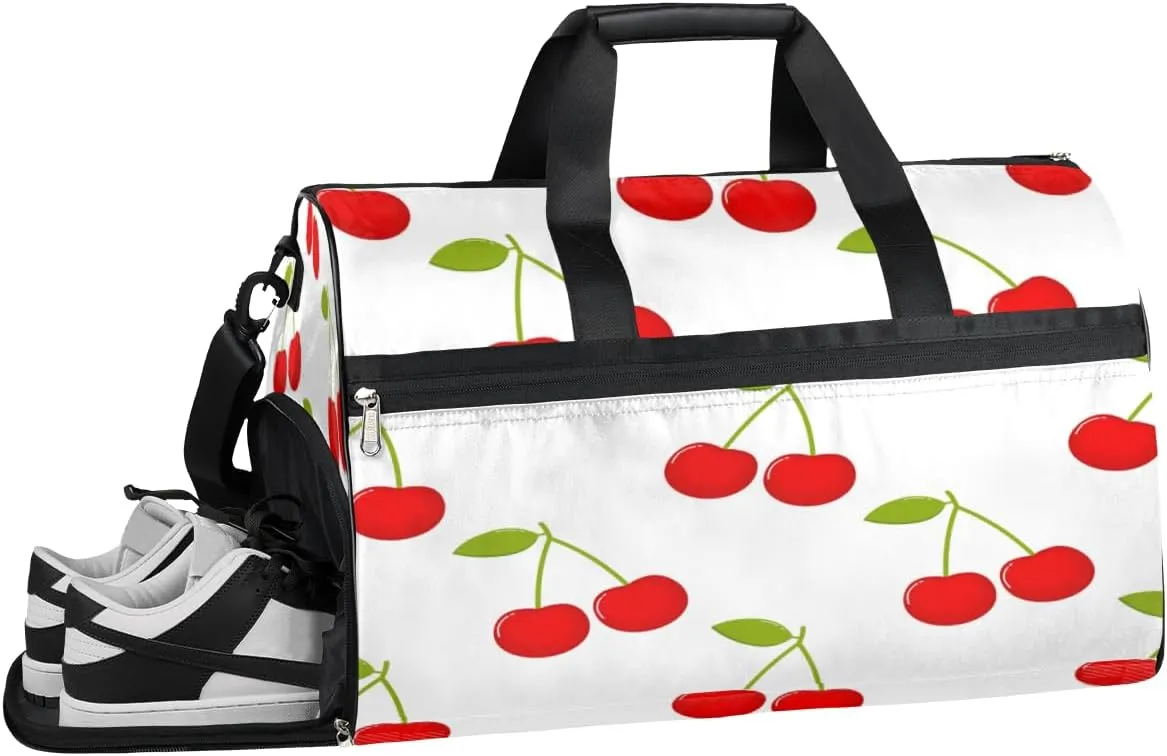 Fruit Cherries Sports Gym Bag with Wet Pocket & Shoes Compartment Waterproof Workout Duffel Bag for Women and Men Weekender Overnight Duffle Bag Travel Carry-on Tote