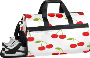 Fruit Cherries Sports Gym Bag with Wet Pocket & Shoes Compartment Waterproof Workout Duffel Bag for Women and Men Weekender Overnight Duffle Bag Travel Carry-on Tote
