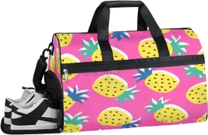 Fruit Pineapple Heart Sports Gym Bag with Wet Pocket & Shoes Compartment Waterproof Workout Duffel Bag for Women and Men Weekender Overnight Duffle Bag Travel Carry-on Tote