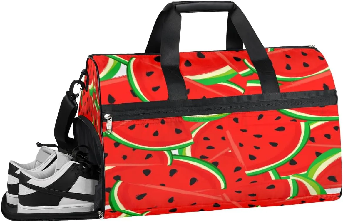 Fruits Watermelon Sports Gym Bag with Wet Pocket & Shoes Compartment Waterproof Workout Duffel Bag for Women and Men Weekender Overnight Duffle Bag Travel Carry-on Tote