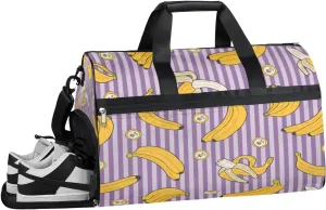 Fruity Banana Stripes Sports Gym Bag with Wet Pocket & Shoes Compartment Waterproof Workout Duffel Bag for Women and Men Weekender Overnight Duffle Bag Travel Carry-on Tote
