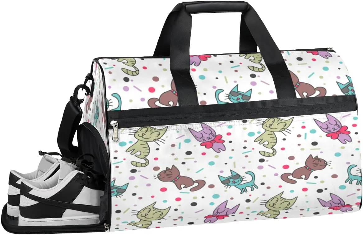 Funny Cool Cats Sports Gym Bag with Wet Pocket & Shoes Compartment Waterproof Workout Duffel Bag for Women and Men Weekender Overnight Duffle Bag Travel Carry-on Tote