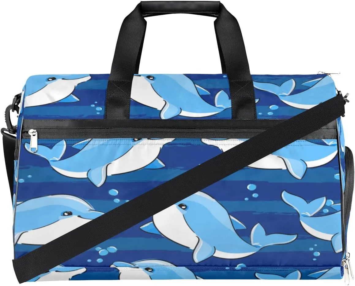Funny Dolphin Paint Sports Gym Bag for Women Men Travel Duffel Bag with Wet Pocket & Shoes Compartment Waterproof Weekender Overnight Tote Carry on Bag Lightweight