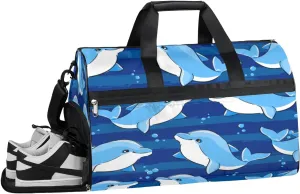Funny Dolphin Paint Sports Gym Bag for Women Men Travel Duffel Bag with Wet Pocket & Shoes Compartment Waterproof Weekender Overnight Tote Carry on Bag Lightweight