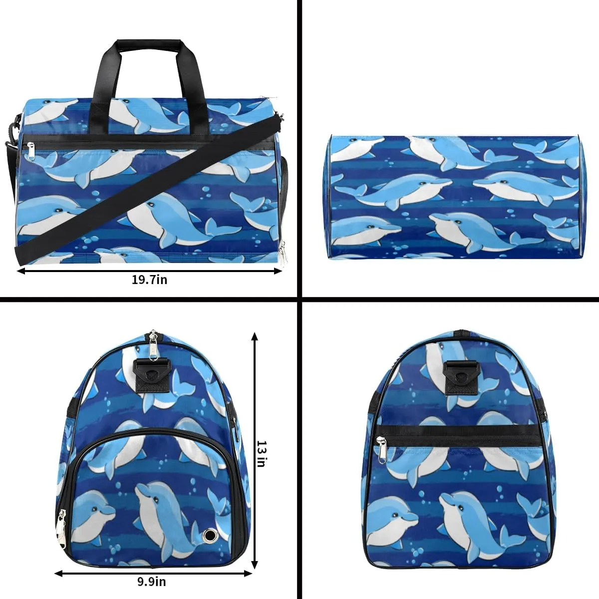 Funny Dolphin Paint Sports Gym Bag for Women Men Travel Duffel Bag with Wet Pocket & Shoes Compartment Waterproof Weekender Overnight Tote Carry on Bag Lightweight