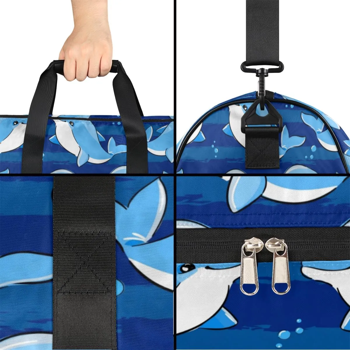 Funny Dolphin Paint Sports Gym Bag for Women Men Travel Duffel Bag with Wet Pocket & Shoes Compartment Waterproof Weekender Overnight Tote Carry on Bag Lightweight