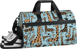 Funny Giraffe Sports Gym Bag with Wet Pocket & Shoes Compartment Waterproof Workout Duffel Bag for Women and Men Weekender Overnight Duffle Bag Travel Carry-on Tote