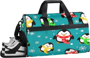 Funny Penguins Sports Gym Bag with Wet Pocket & Shoes Compartment Waterproof Workout Duffel Bag for Women and Men Weekender Overnight Duffle Bag Travel Carry-on Tote
