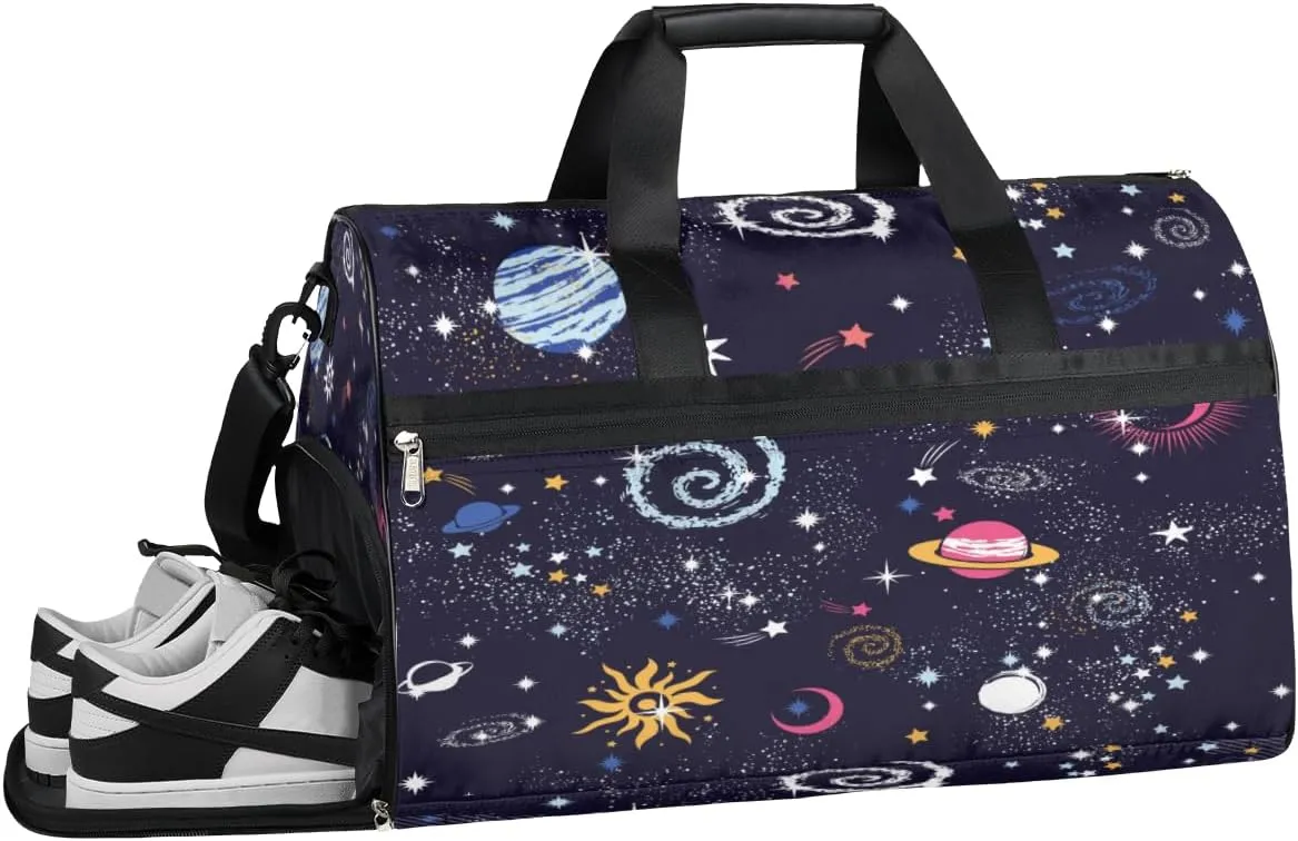 Galaxy Moon Sports Gym Bag with Wet Pocket & Shoes Compartment Waterproof Workout Duffel Bag for Women and Men Weekender Overnight Duffle Bag Travel Carry-on Tote