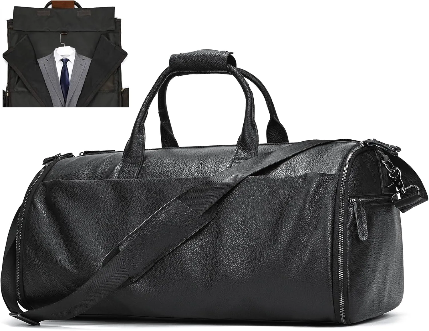 Genuine Leather Garment Travel Duffle Bag, 2-in-1 Convertible Carry-on Luggage for Men, Hanging Suits, Dresses & Clothes and Shoe Compartment, Weekender Tote Combo Duffel