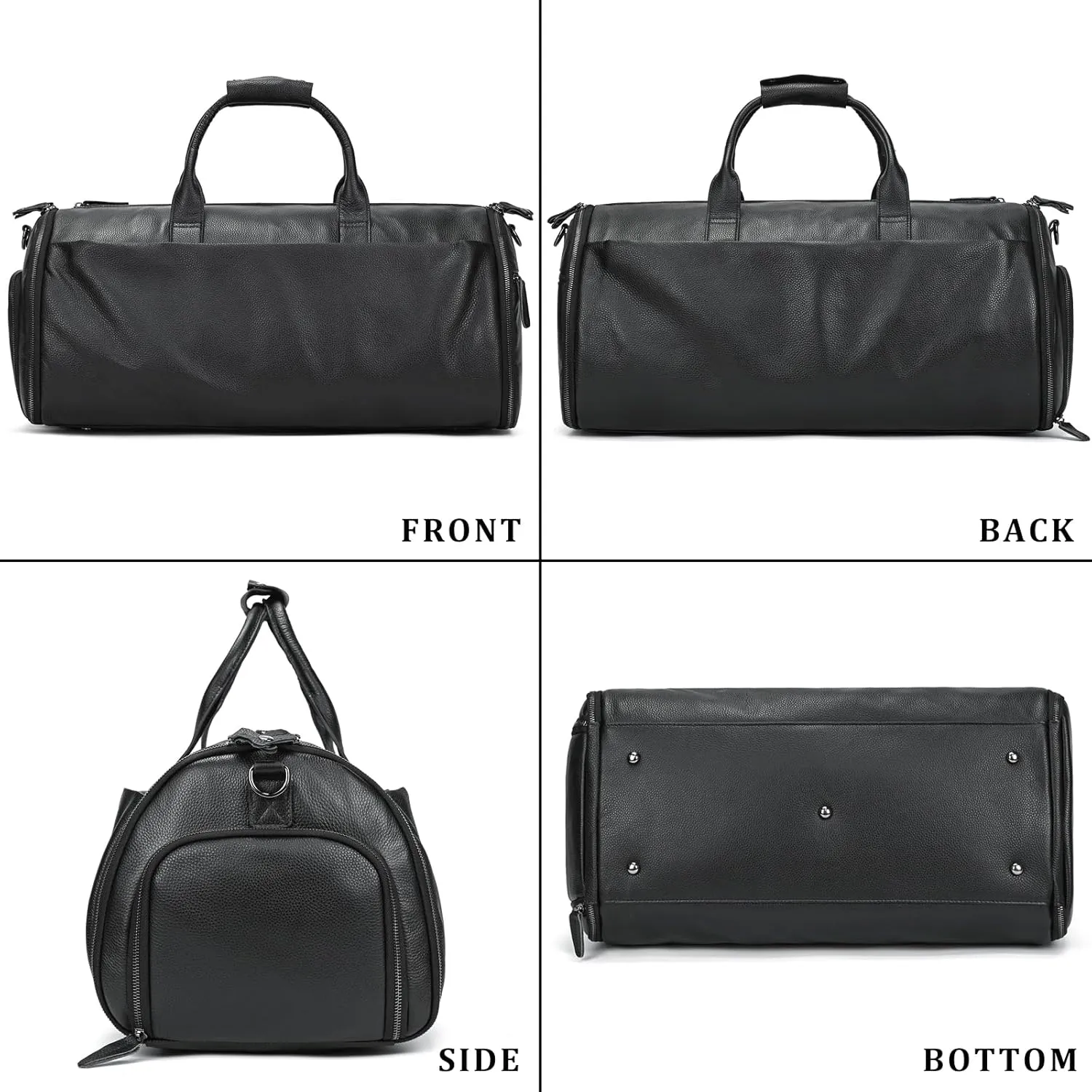 Genuine Leather Garment Travel Duffle Bag, 2-in-1 Convertible Carry-on Luggage for Men, Hanging Suits, Dresses & Clothes and Shoe Compartment, Weekender Tote Combo Duffel