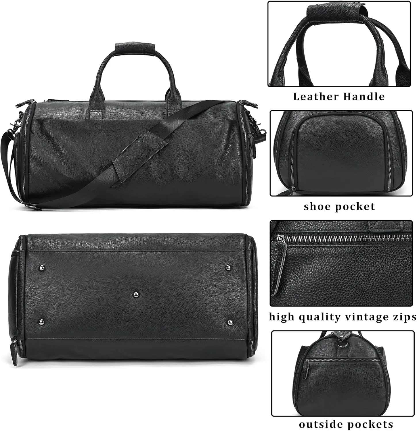 Genuine Leather Garment Travel Duffle Bag, 2-in-1 Convertible Carry-on Luggage for Men, Hanging Suits, Dresses & Clothes and Shoe Compartment, Weekender Tote Combo Duffel