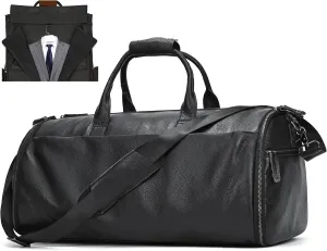 Genuine Leather Garment Travel Duffle Bag, 2-in-1 Convertible Carry-on Luggage for Men, Hanging Suits, Dresses & Clothes and Shoe Compartment, Weekender Tote Combo Duffel