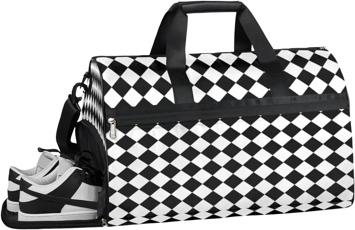 Geometric Design Sports Gym Bag with Wet Pocket & Shoes Compartment Waterproof Workout Duffel Bag for Women and Men Weekender Overnight Duffle Bag Travel Carry-on Tote