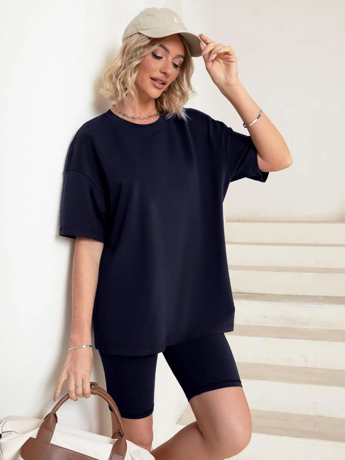 Glamaker Women 2 Piece Outfit sets Casual Oversized T-Shirt Tops Biker Shorts Workout Sports Tracksuit