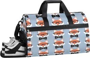 Glasses Fox Sports Gym Bag with Wet Pocket & Shoes Compartment Waterproof Workout Duffel Bag for Women and Men Weekender Overnight Duffle Bag Travel Carry-on Tote