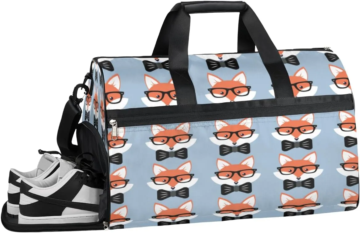Glasses Fox Sports Gym Bag with Wet Pocket & Shoes Compartment Waterproof Workout Duffel Bag for Women and Men Weekender Overnight Duffle Bag Travel Carry-on Tote