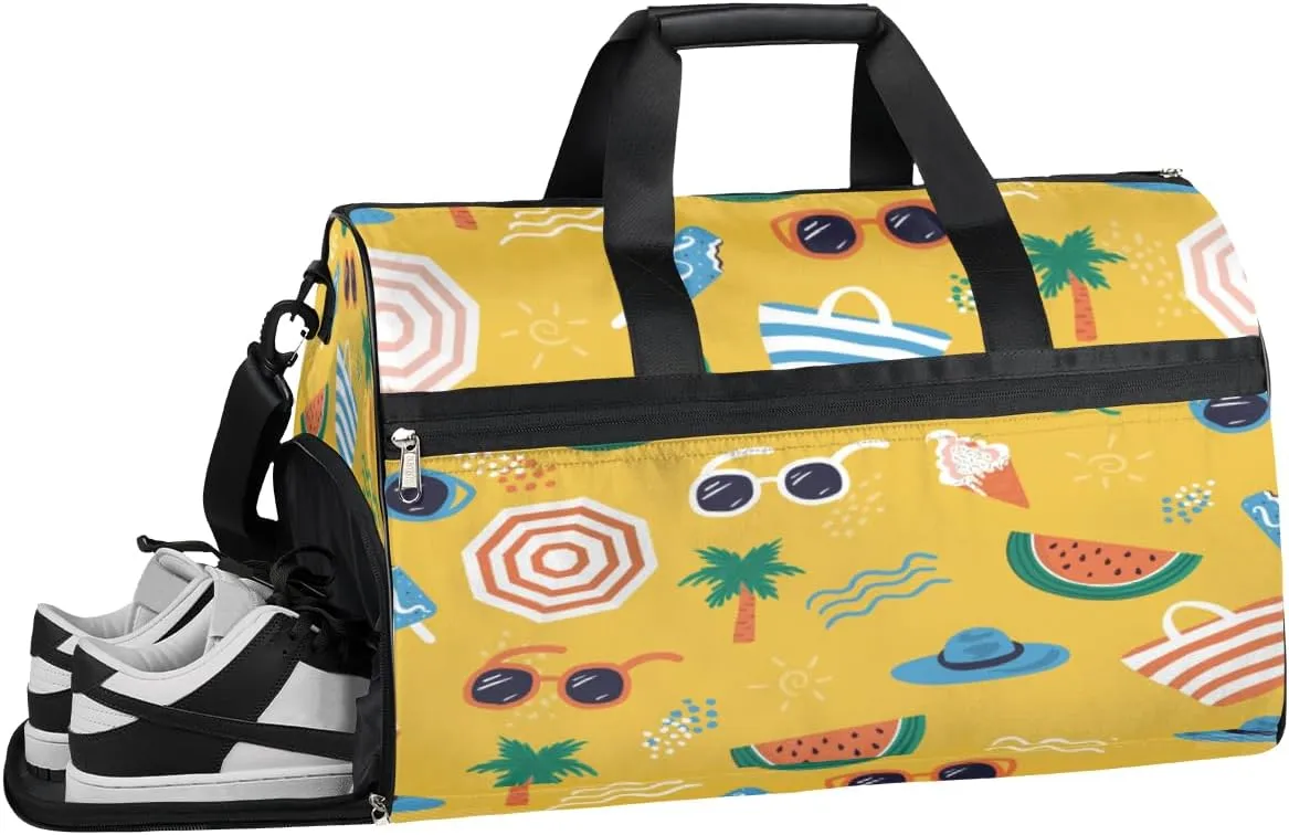 Glasses Fruit Yellow Sports Gym Bag with Wet Pocket & Shoes Compartment Waterproof Workout Duffel Bag for Women and Men Weekender Overnight Duffle Bag Travel Carry-on Tote