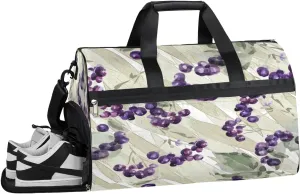 Grape Retro Pattern Sports Gym Bag for Women and Men Travel Duffel Bag Overnight Shoulder Bag Waterproof Workout Bag Portable Sports Tote with Shoes Compartment