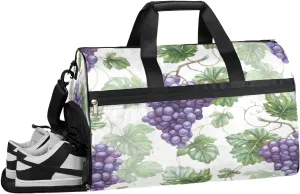 Grape Sports Gym Bag with Wet Pocket & Shoes Compartment Waterproof Workout Duffel Bag for Women and Men Weekender Overnight Duffle Bag Travel Carry-on Tote