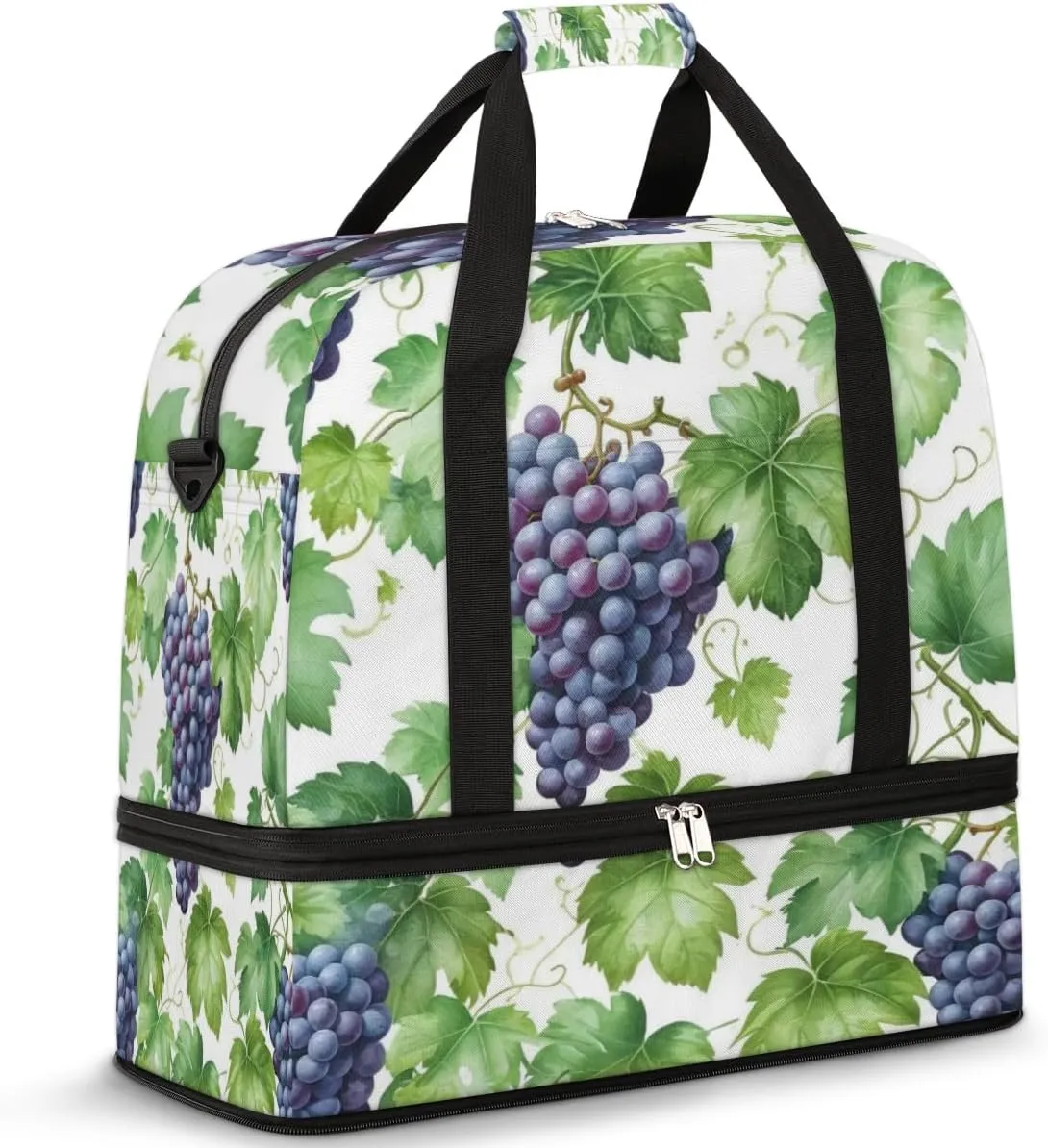 Grape Travel Duffel Bag for Women Men, Grape Pattern Sports Gym Bag with Shoes Compartment Foldable Overnight Bag Weekender Tote Workout Carry On Luggage Bag