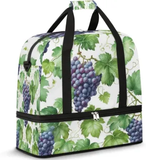 Grape Travel Duffel Bag for Women Men, Grape Pattern Sports Gym Bag with Shoes Compartment Foldable Overnight Bag Weekender Tote Workout Carry On Luggage Bag
