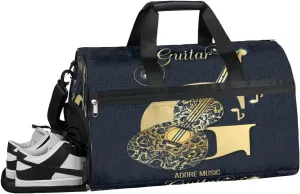 Guitar Retro Pattern Sports Gym Bag for Women and Men Travel Duffel Bag Overnight Shoulder Bag Waterproof Workout Bag Portable Sports Tote with Shoes Compartment