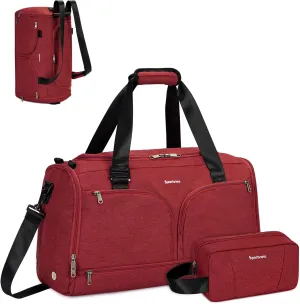 Gym Bag for Women Men Sports Backpack with Wet Pocket & Shoes Compartment Travel Duffle bag with Toiletry Bag Weekender Overnight Bag Carry On Backpack Red