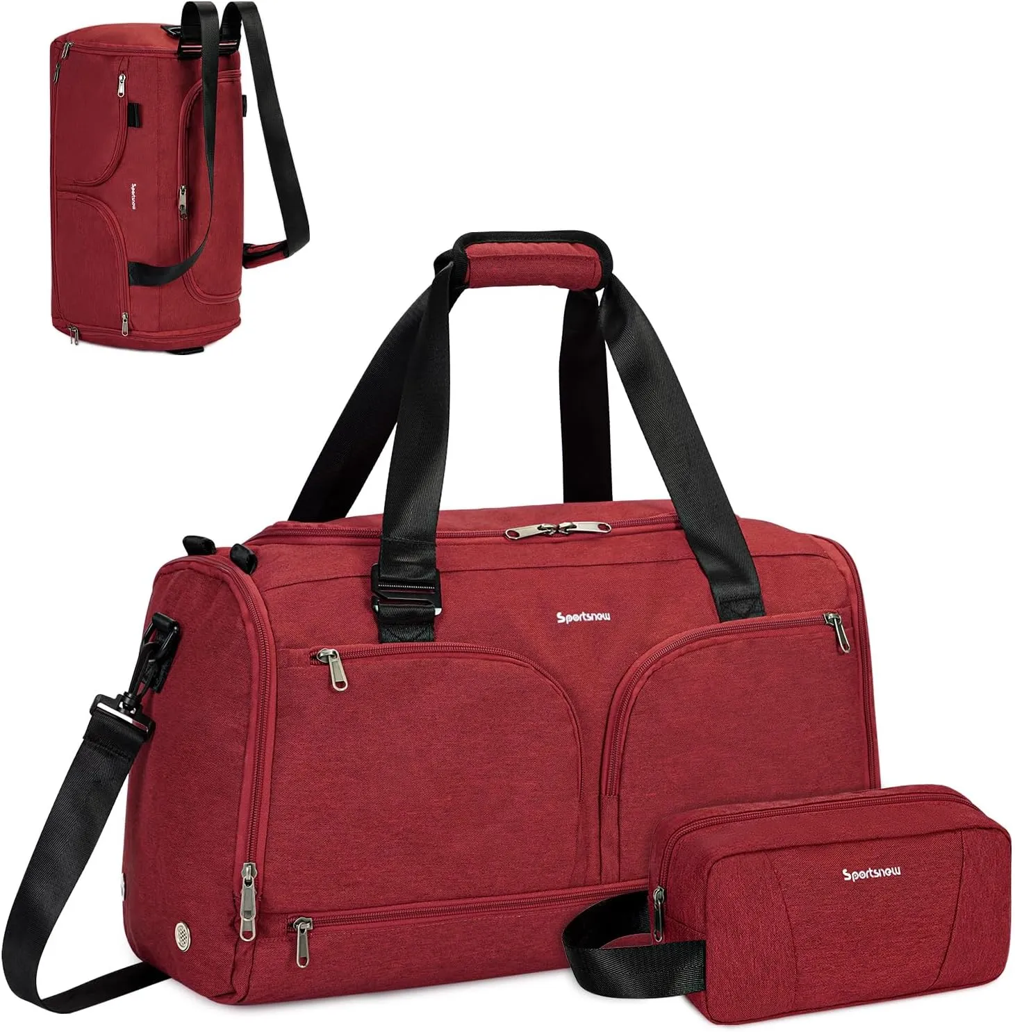 Gym Bag for Women Men Sports Backpack with Wet Pocket & Shoes Compartment Travel Duffle bag with Toiletry Bag Weekender Overnight Bag Carry On Backpack Red