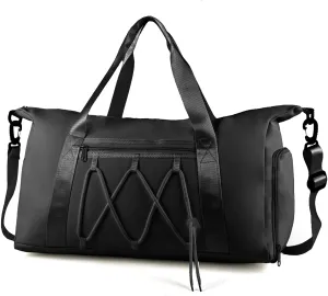 Gym Bag for Women - Travel Duffel with Shoes Compartment & Dry Wet Separated Pocket, Water Resistant Sports Gym Tote Overnight Weekender Training Handbag Yoga Bag - Black