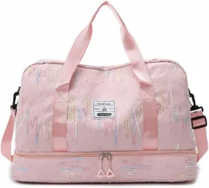 Gym Bag for Women with Double Layer Travel Makeup Bag, Gym Duffel Bag, Weekender Overnight Bag with Wet Pocket and Shoes Compartment for Women (Pink)