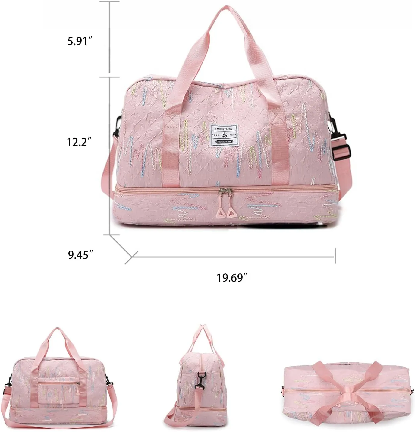 Gym Bag for Women with Double Layer Travel Makeup Bag, Gym Duffel Bag, Weekender Overnight Bag with Wet Pocket and Shoes Compartment for Women (Pink)