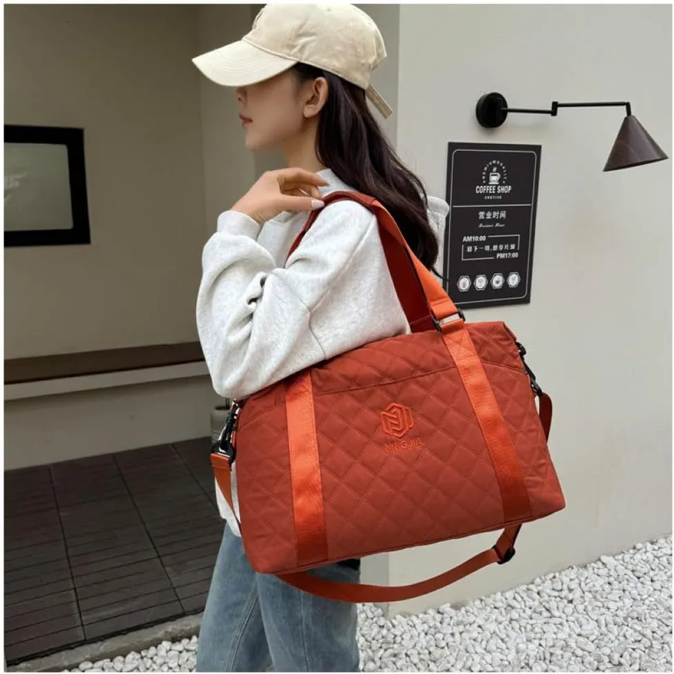 Gym Bag for Women,Sports Travel Duffel Bag, Weekender Overnight Bag with Wet Pocket and Shoes Compartment for Women, Travel,Workout,Gym, Yoga 1108 (Orange)