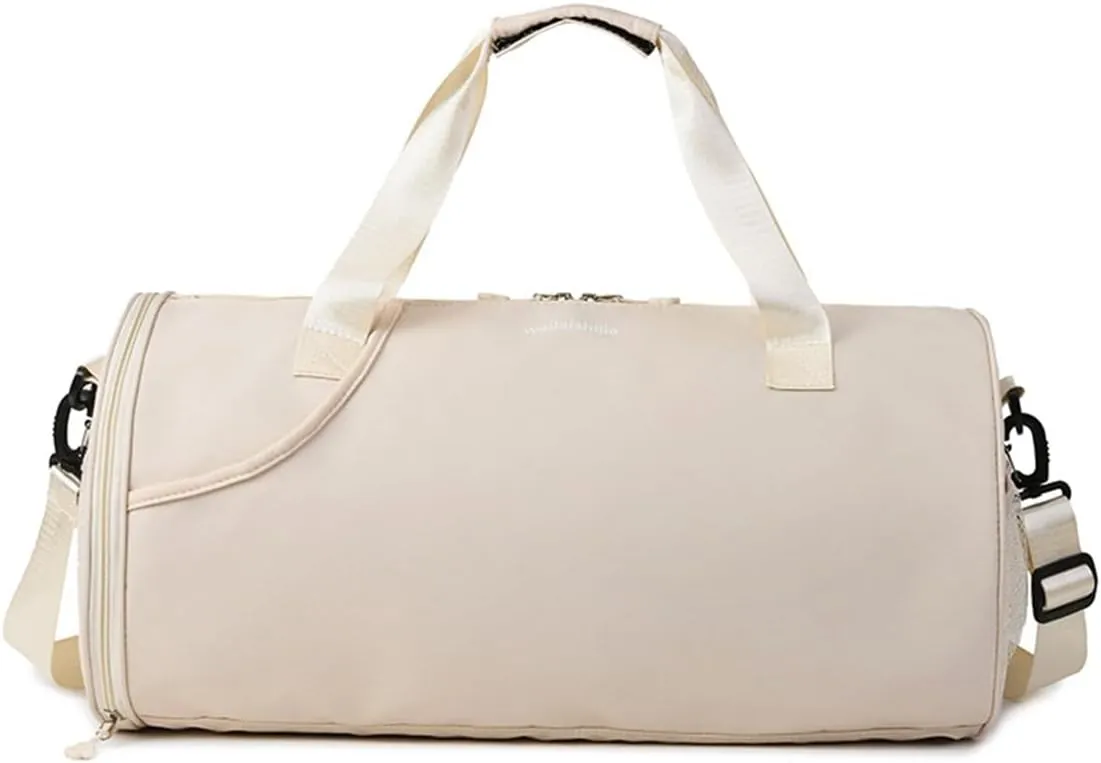 Gym Bag for Women,Sports Travel Duffel Bag, Weekender Overnight Bag with Wet Pocket and Shoes Compartment for Women, Travel,Workout,Gym, Yoga 632 (Beige)