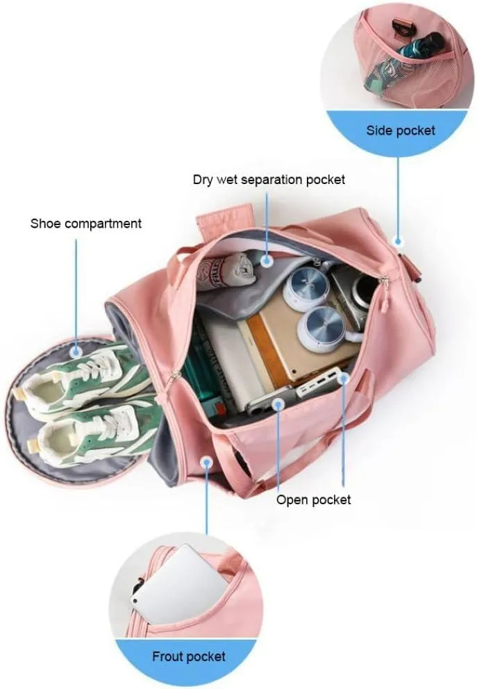 Gym Bag for Women,Sports Travel Duffel Bag, Weekender Overnight Bag with Wet Pocket and Shoes Compartment for Women, Travel,Workout,Gym, Yoga 632 (Beige)