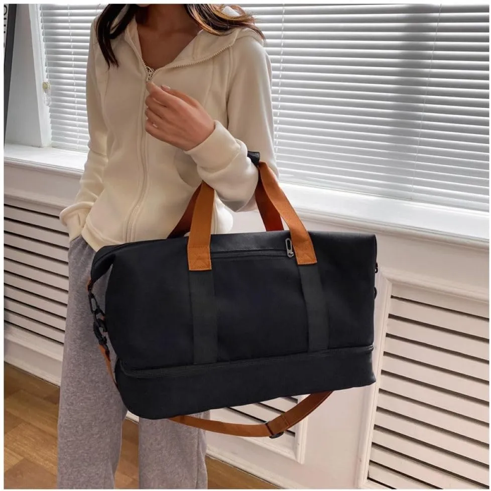 Gym Bag for Women,Sports Travel Duffel Bag, Weekender Overnight Bag with Wet Pocket and Shoes Compartment for Women, Travel,Workout,Gym, Yoga 8100 (Black)