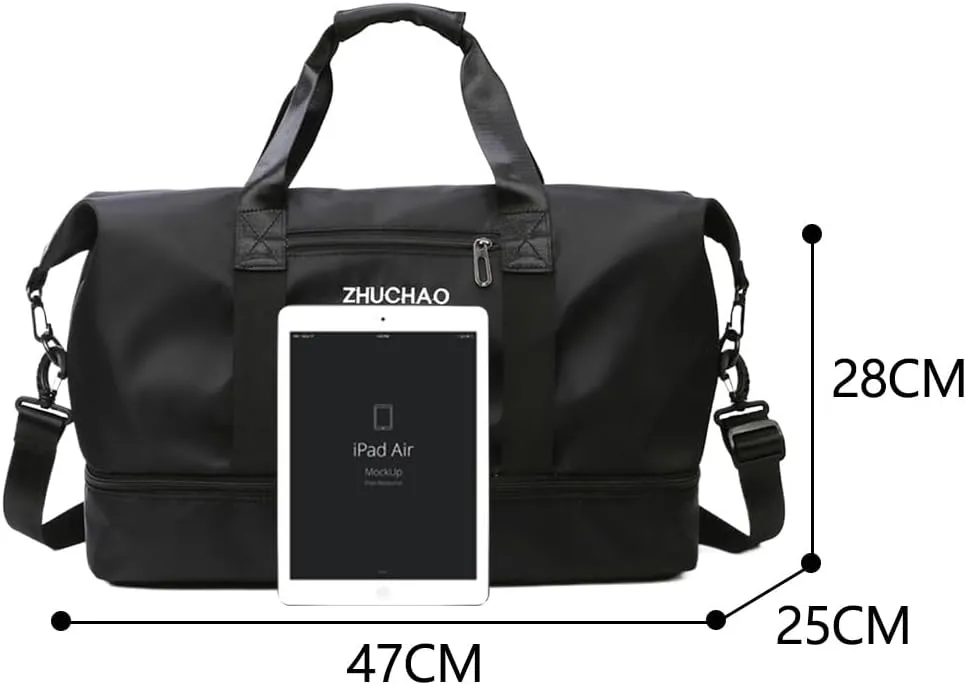 Gym Bag for Women,Sports Travel Duffel Bag, Weekender Overnight Bag with Wet Pocket and Shoes Compartment for Women, Travel,Workout,Gym, Yoga 915 (Black)