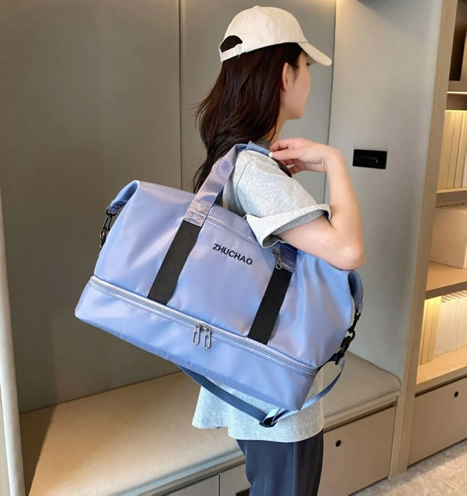 Gym Bag for Women,Sports Travel Duffel Bag, Weekender Overnight Bag with Wet Pocket and Shoes Compartment for Women, Travel,Workout,Gym, Yoga 915 (Blue)