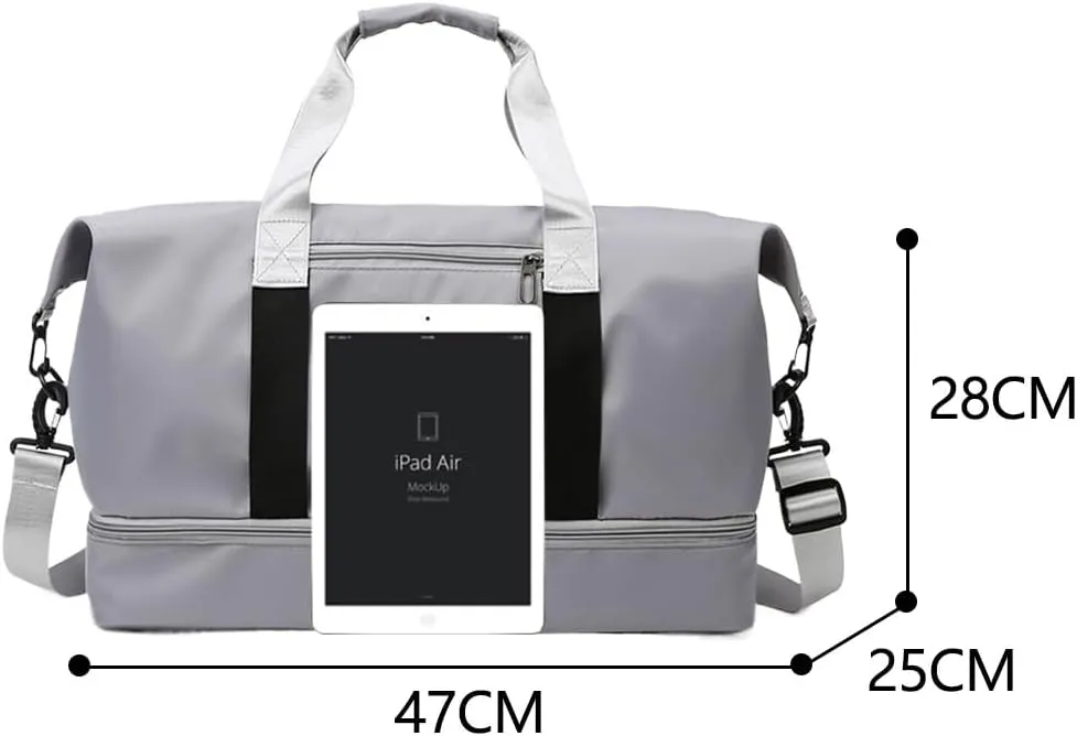 Gym Bag for Women,Sports Travel Duffel Bag, Weekender Overnight Bag with Wet Pocket and Shoes Compartment for Women, Travel,Workout,Gym, Yoga 915 (Gray)
