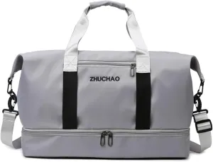 Gym Bag for Women,Sports Travel Duffel Bag, Weekender Overnight Bag with Wet Pocket and Shoes Compartment for Women, Travel,Workout,Gym, Yoga 915 (Gray)