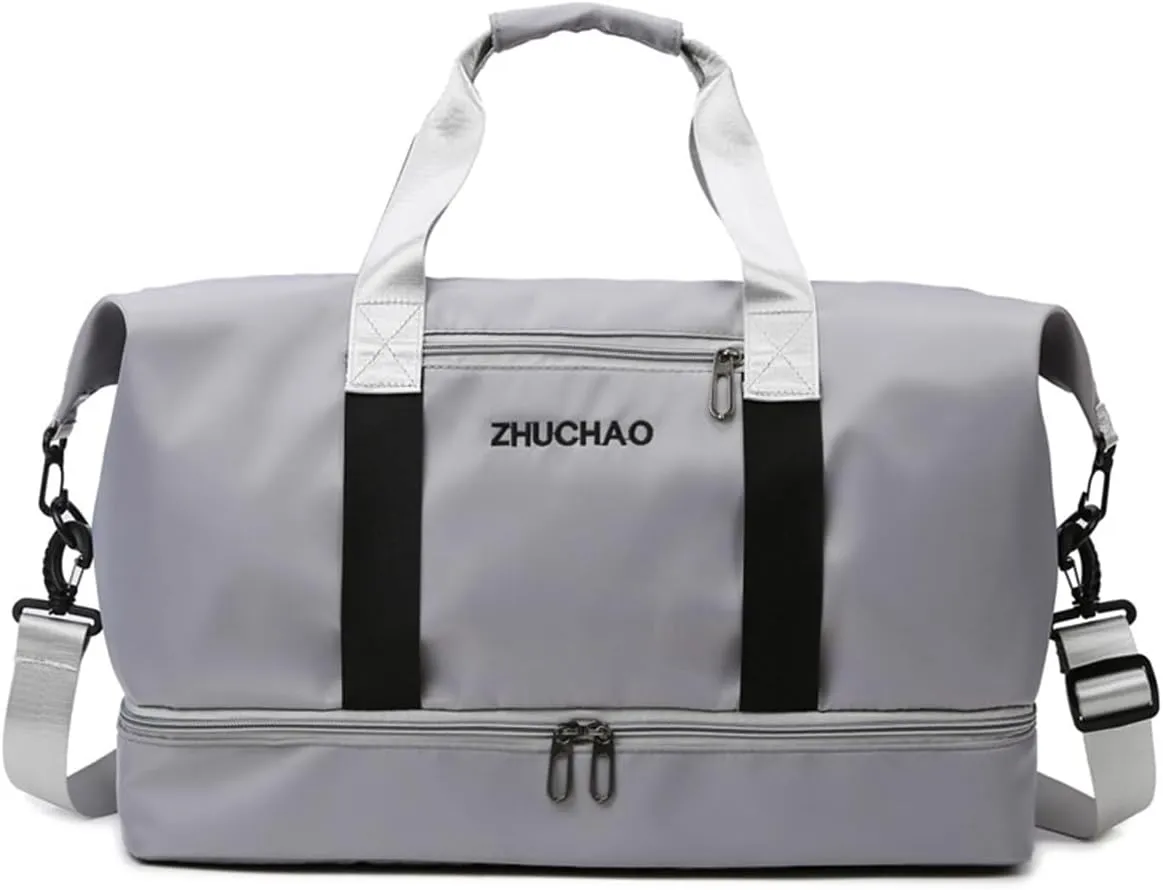 Gym Bag for Women,Sports Travel Duffel Bag, Weekender Overnight Bag with Wet Pocket and Shoes Compartment for Women, Travel,Workout,Gym, Yoga 915 (Gray)