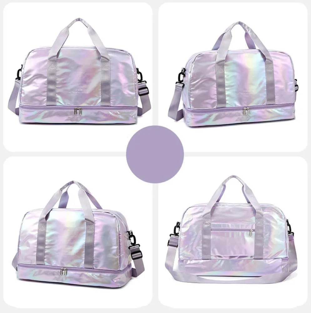Gym Bag for Women,Sports Travel Duffel Bag, Weekender Overnight Bag with Wet Pocket and Shoes Compartment for Women, Travel,Workout,Gym, Yoga G17 (Purple)