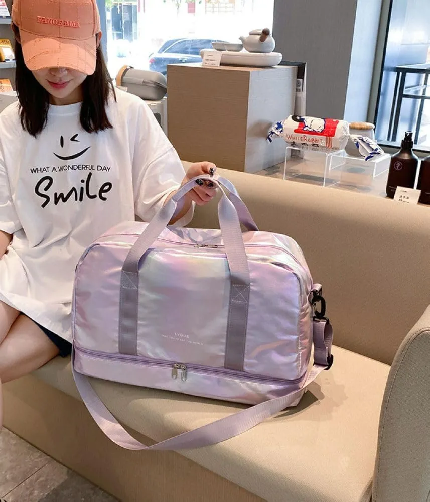 Gym Bag for Women,Sports Travel Duffel Bag, Weekender Overnight Bag with Wet Pocket and Shoes Compartment for Women, Travel,Workout,Gym, Yoga G17 (Purple)