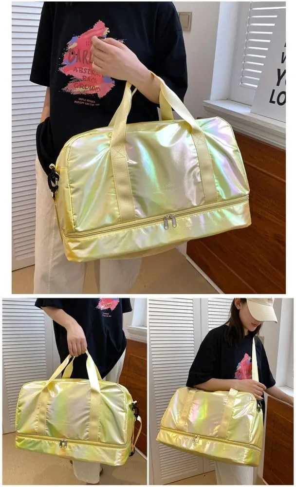 Gym Bag for Women,Sports Travel Duffel Bag, Weekender Overnight Bag with Wet Pocket and Shoes Compartment for Women, Travel,Workout,Gym, Yoga G17 (Yellow)
