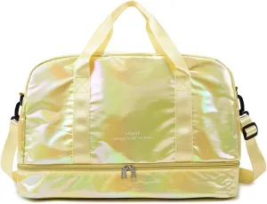Gym Bag for Women,Sports Travel Duffel Bag, Weekender Overnight Bag with Wet Pocket and Shoes Compartment for Women, Travel,Workout,Gym, Yoga G17 (Yellow)