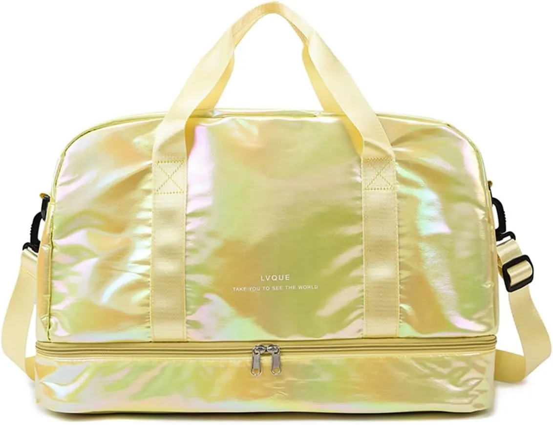 Gym Bag for Women,Sports Travel Duffel Bag, Weekender Overnight Bag with Wet Pocket and Shoes Compartment for Women, Travel,Workout,Gym, Yoga G17 (Yellow)