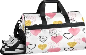 Heart Design Sports Gym Bag with Wet Pocket & Shoes Compartment Waterproof Workout Duffel Bag for Women and Men Weekender Overnight Duffle Bag Travel Carry-on Tote