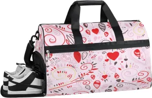 Heart Pattern Sports Gym Bag with Wet Pocket & Shoes Compartment Waterproof Workout Duffel Bag for Women and Men Weekender Overnight Duffle Bag Travel Carry-on Tote