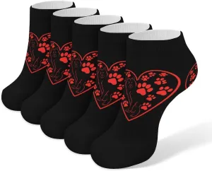 Heart with Dog Paw Prints 5 Pairs Low Cut Ankle Socks for Men Women Athletic Running Socks No Show Breathable